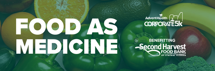 Food as Medicine quote over image of fruits and vegetables