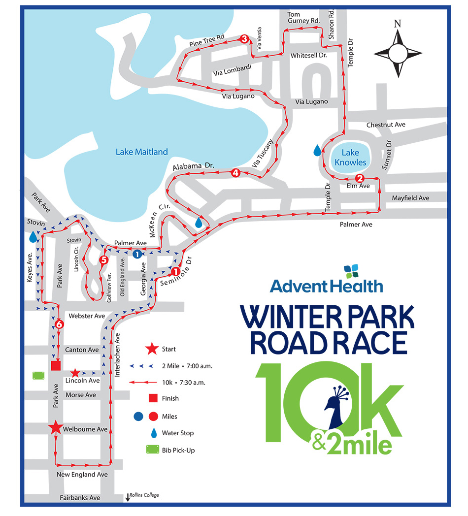 Winter Park Road Race 10K & 2 Mile Course Map